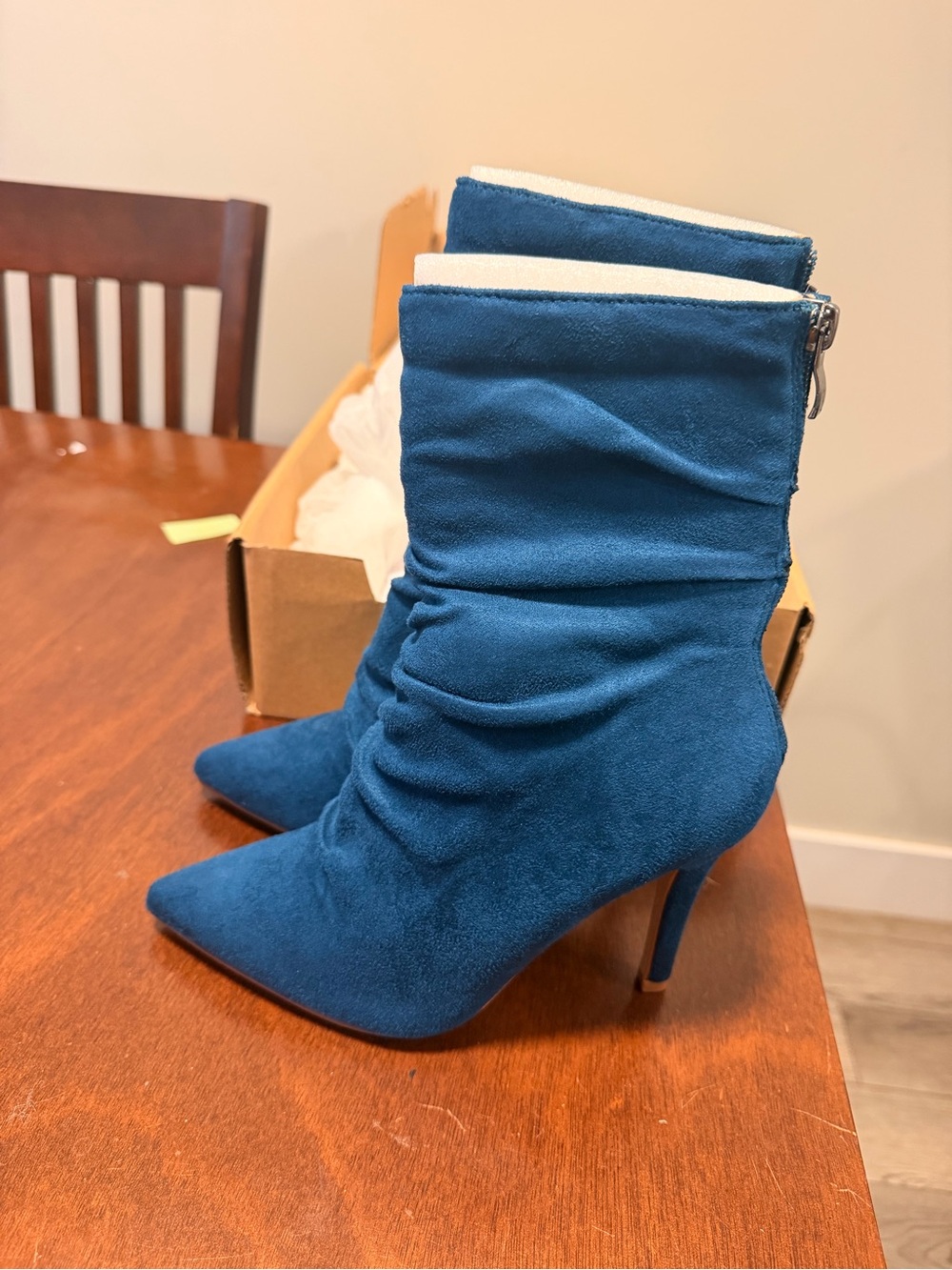 Women's Teal Suede Pointed-Toe Stiletto Ankle Boots